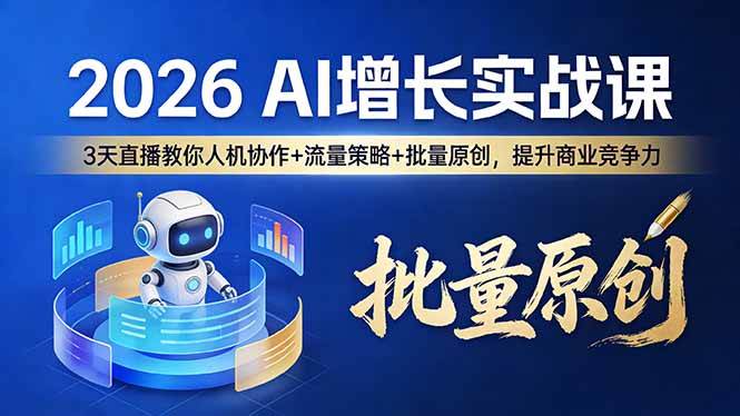 (17662期)2026 AI 增长实战课:3 天直播教你人机协作 + 流量策略 + 批量原创,提升商业竞争力-乘峰资源网