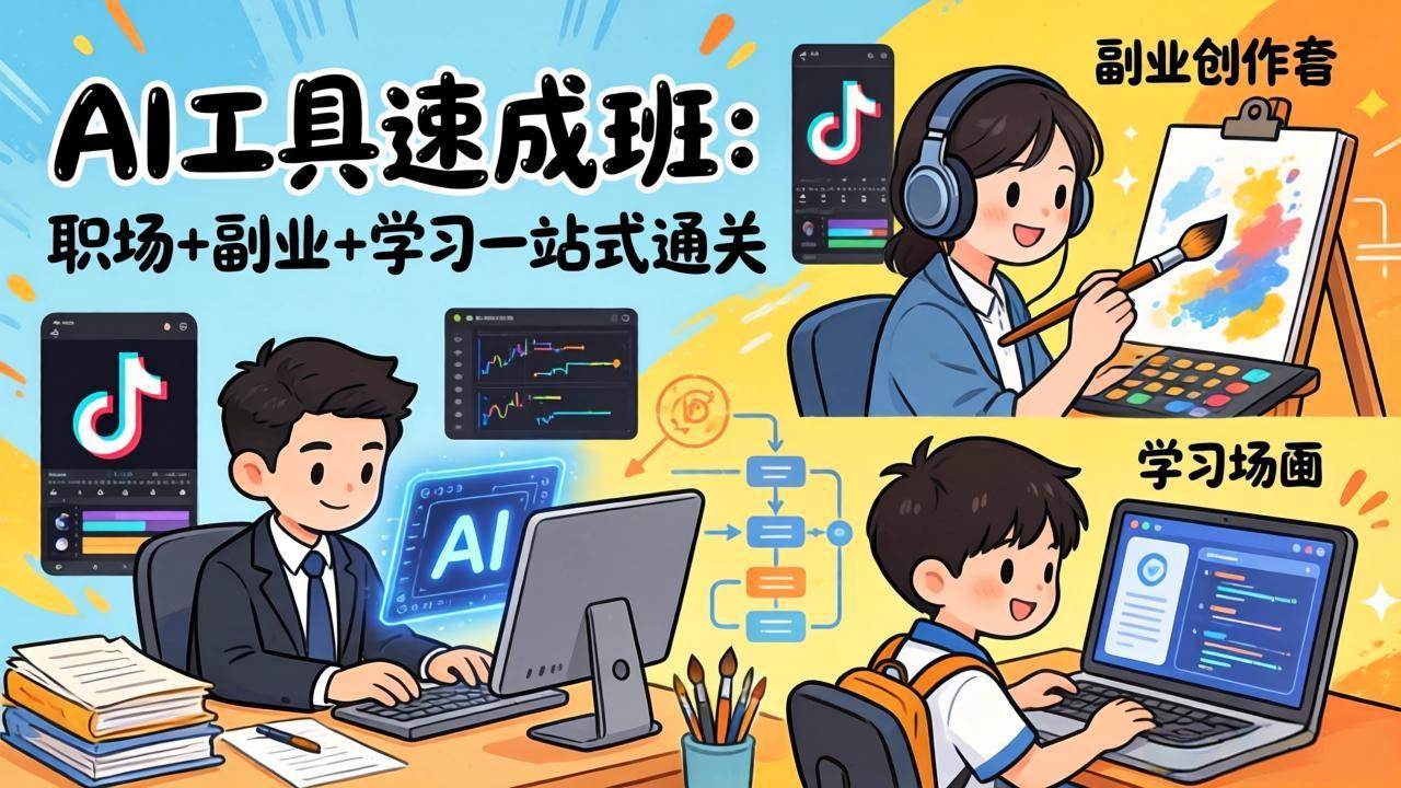 （17650期）AI工具速成班：职场+副业+学习一站式通关，20+爆款类型+剪映技巧+抖音算法，0基础快速上手-乘峰资源网